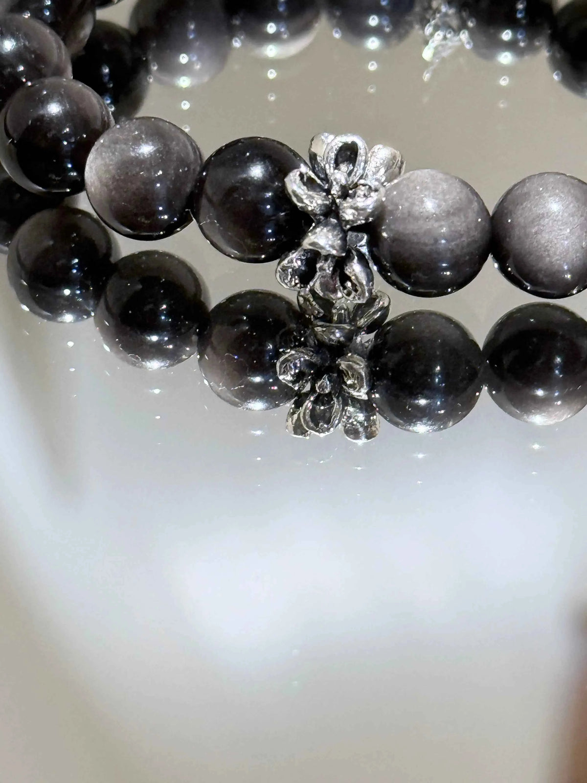 Elegant Silver Obsidian Bracelet for Protection and Focus