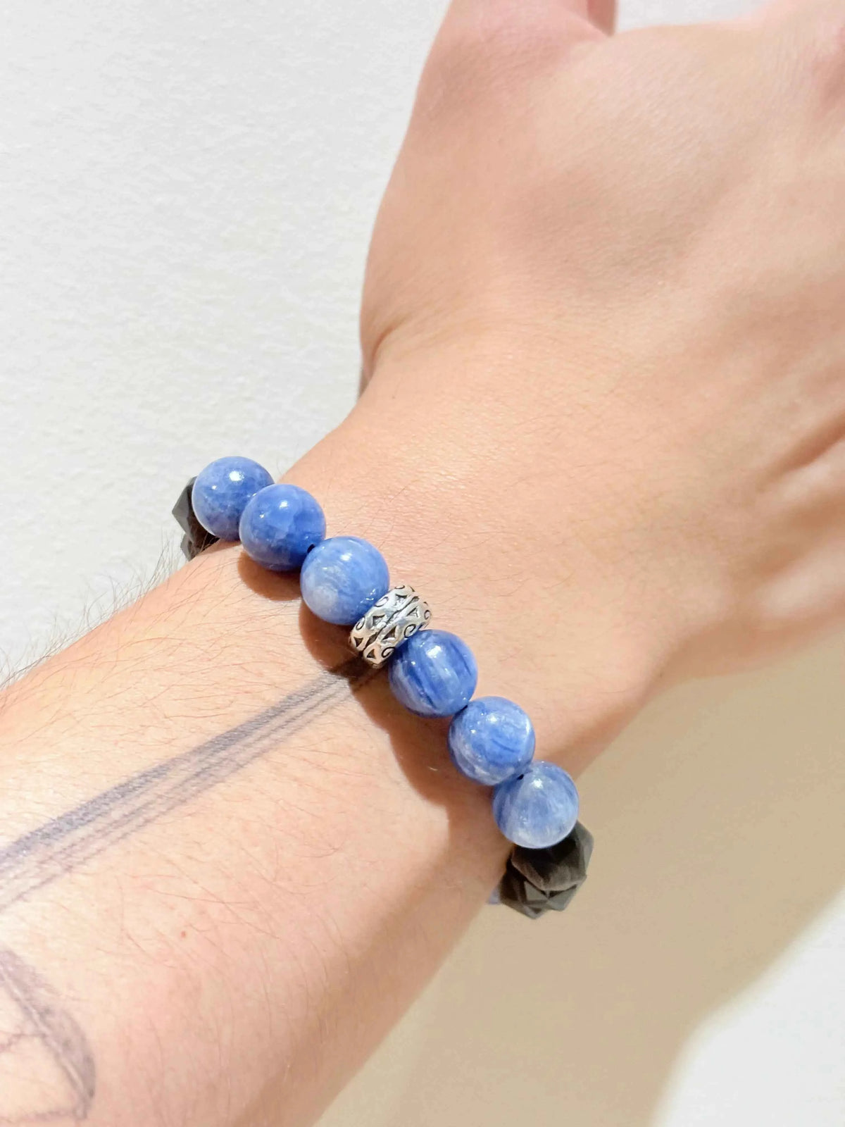 Men's Kyanite Silver Obsidian Bracelet - Your Path to Balance and Protection