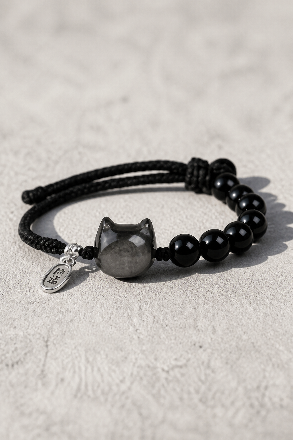 Silver Obsidian Cat Bracelet - NekokOi