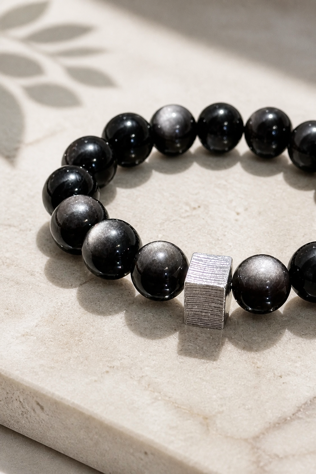 Minimalist Silver Obsidian Bracelet - NekokOi