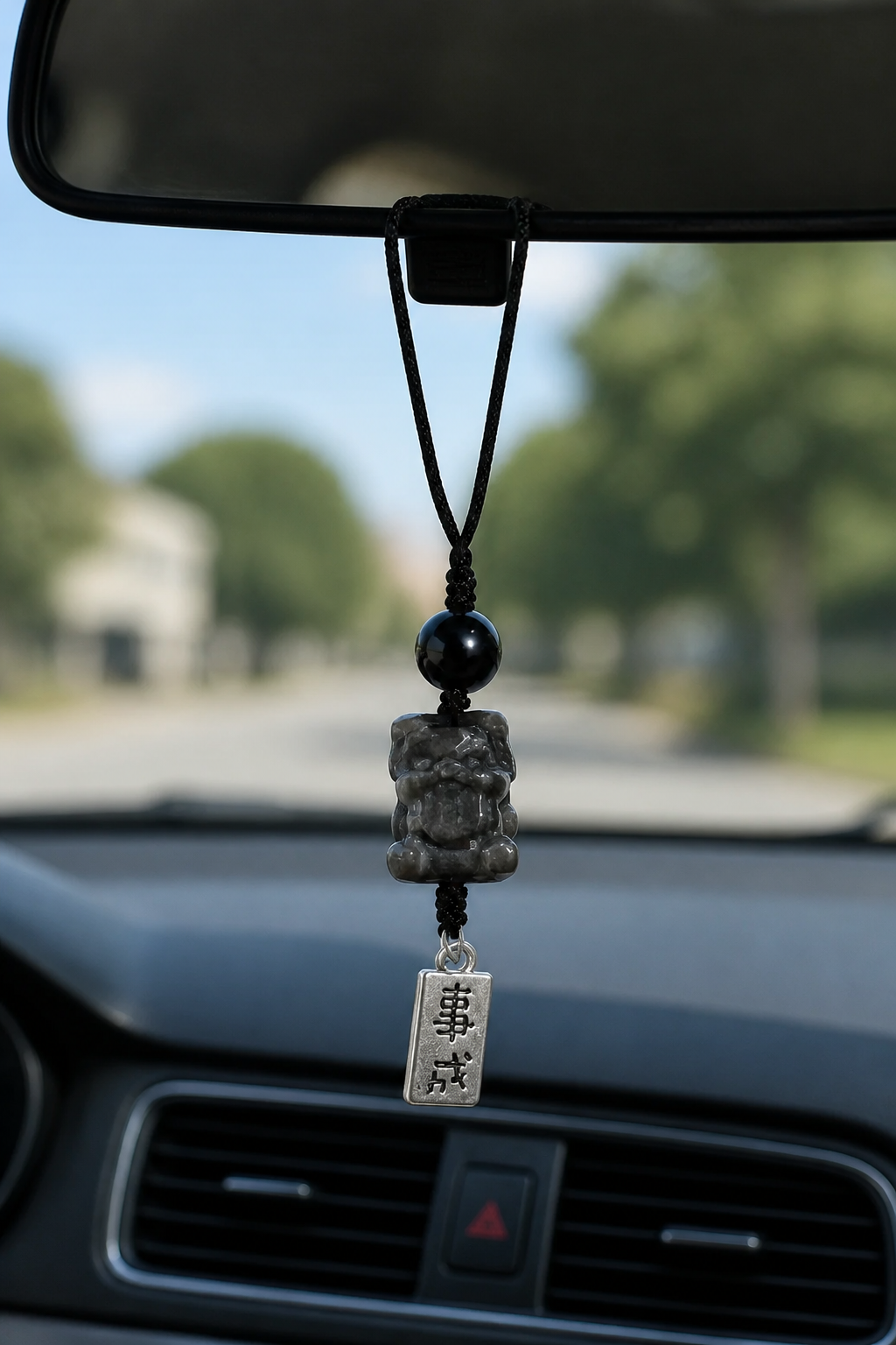 Silver Obsidian Lion Dance Charm – Embrace Courage and Attract Success