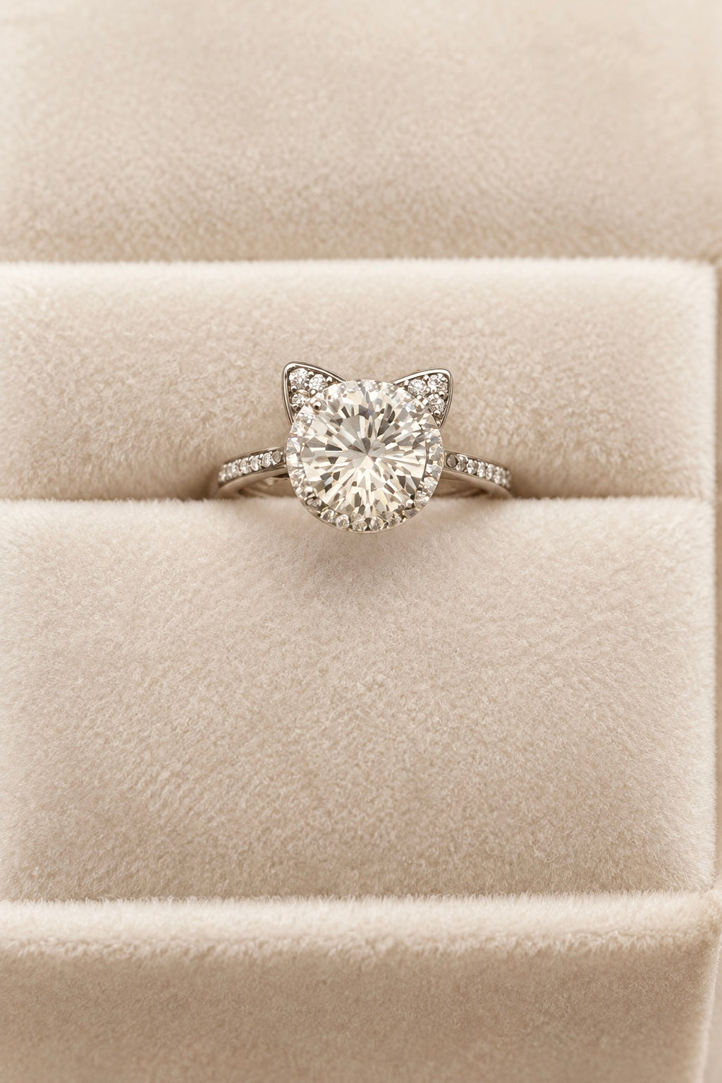 S925 Sterling Silver Clear Quartz Cat Ring – Adjustable