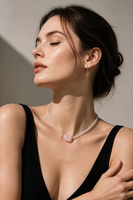 Grapefruit Pink Quartz Faceted x Milky White Quartz Faceted Necklace - NekokOi