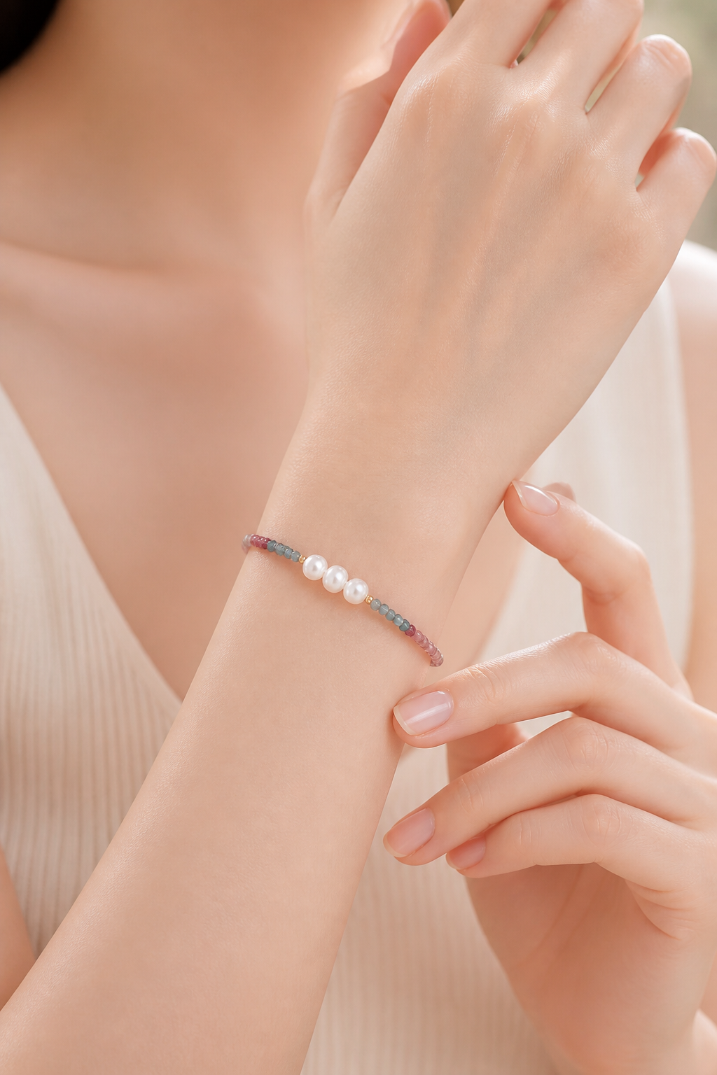Pastel Tourmaline & Freshwater Pearls – S925 Gold-Plated - NekokOi