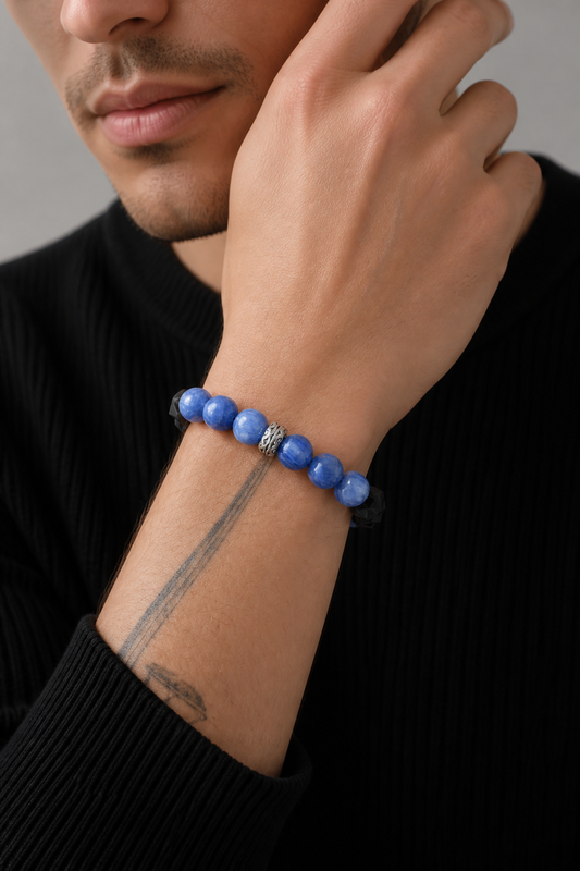 Men’s Kyanite × Silver Obsidian Bracelet - NekokOi
