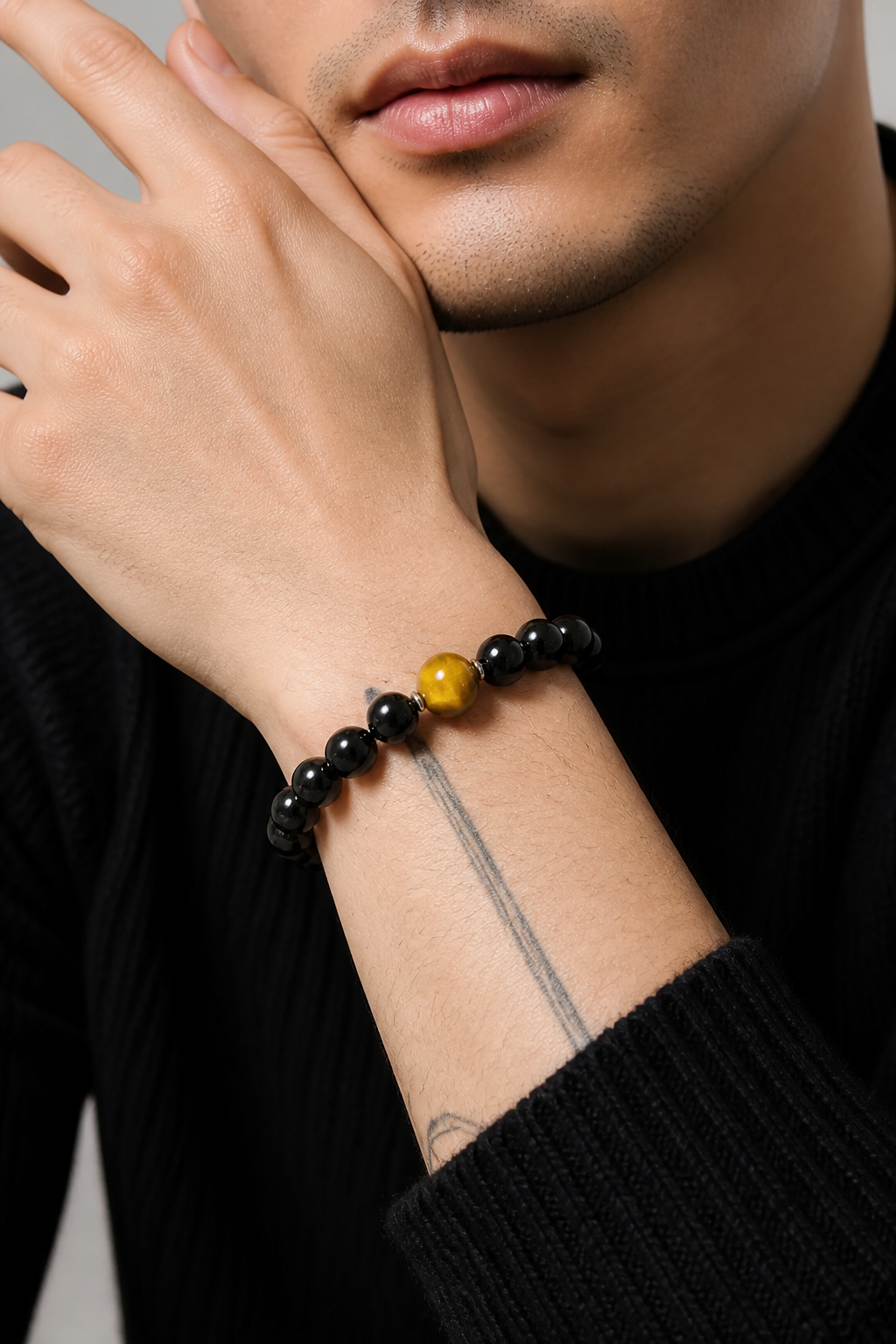 Men’s Golden Tiger’s Eye × Rainbow Obsidian Bracelet - NekokOi