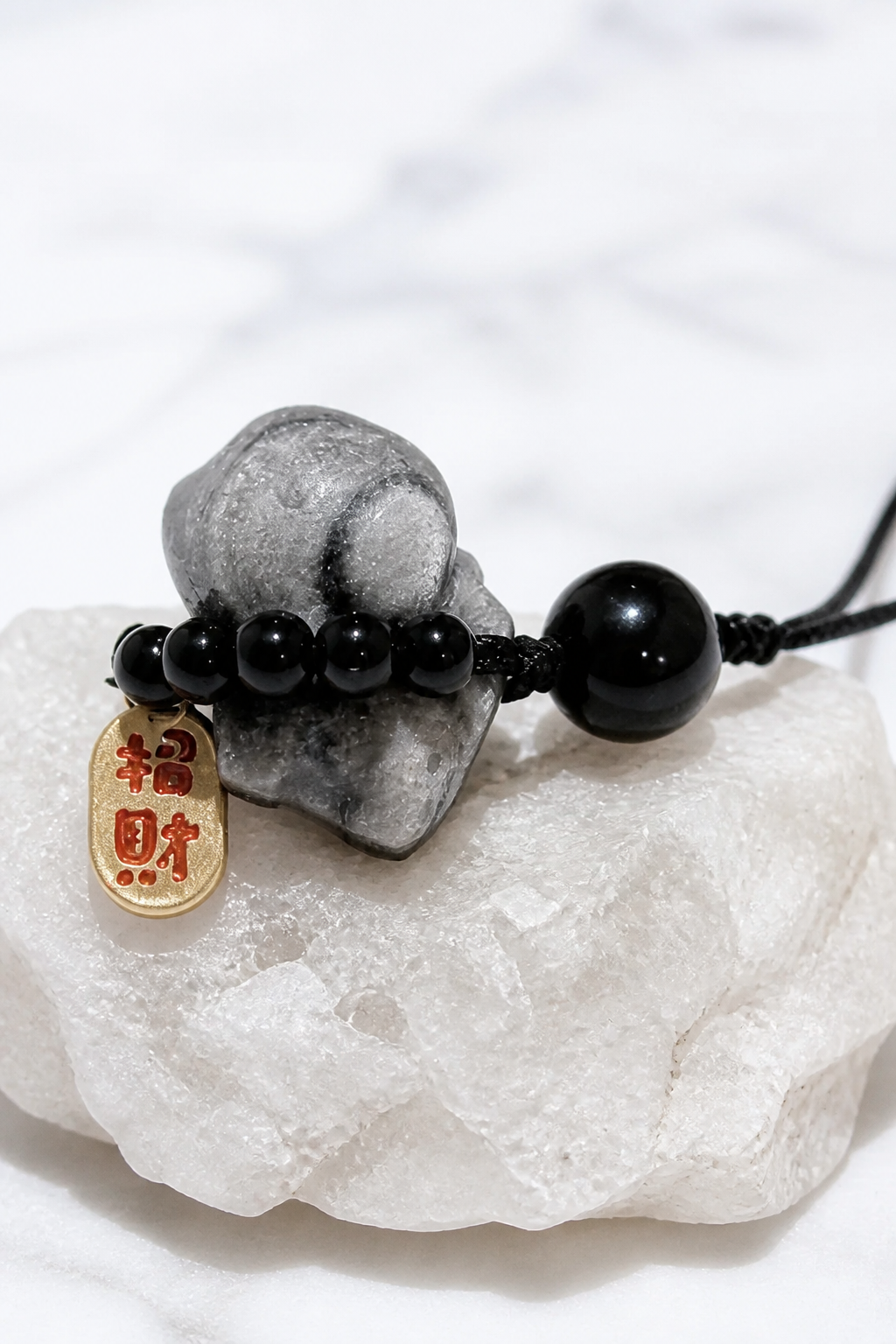Silver Obsidian Dog Charm – Blessing & Wealth - NekokOi