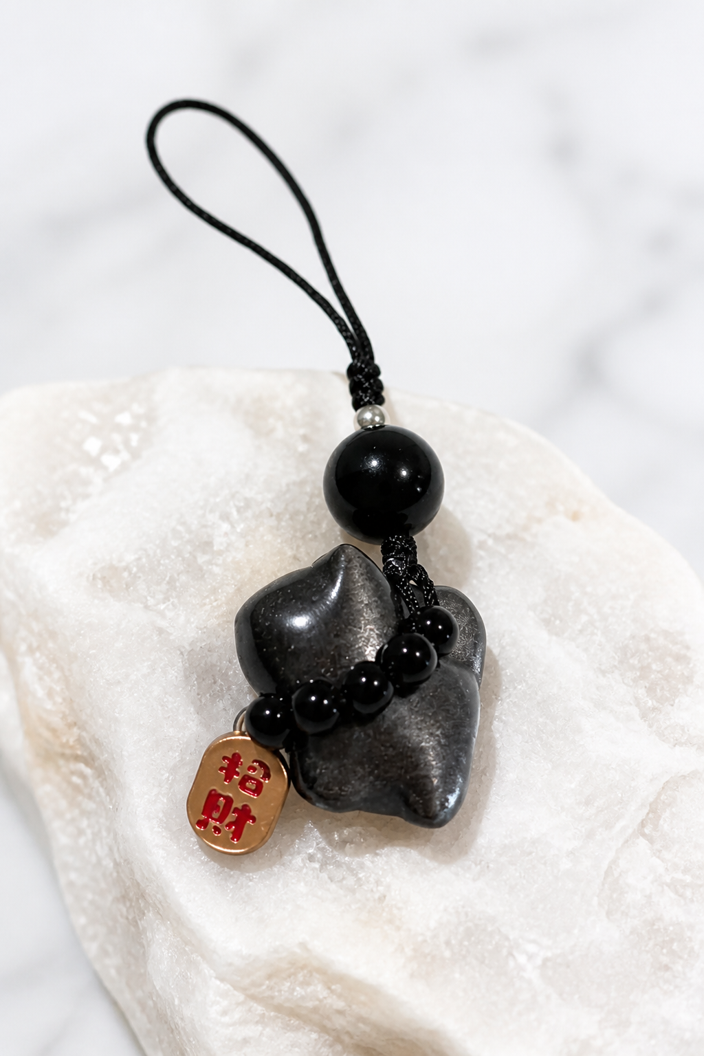 Silver Obsidian Cat Charm – Protection & Grace - NekokOi