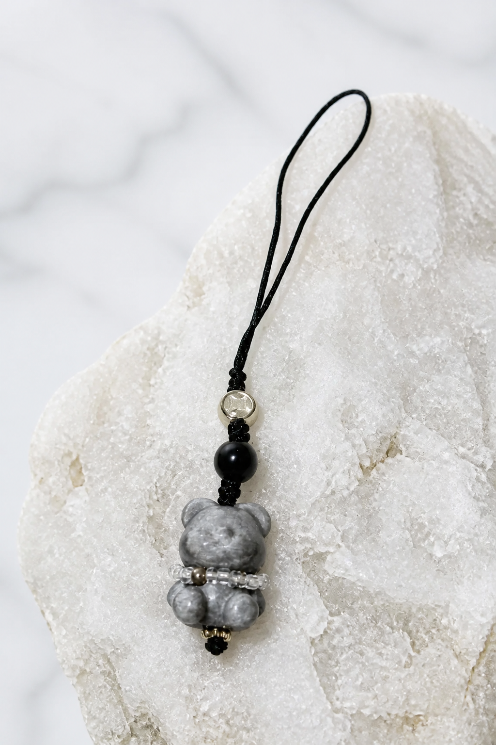 Silver Obsidian Bear Charm – Strength & Sweetness - NekokOi