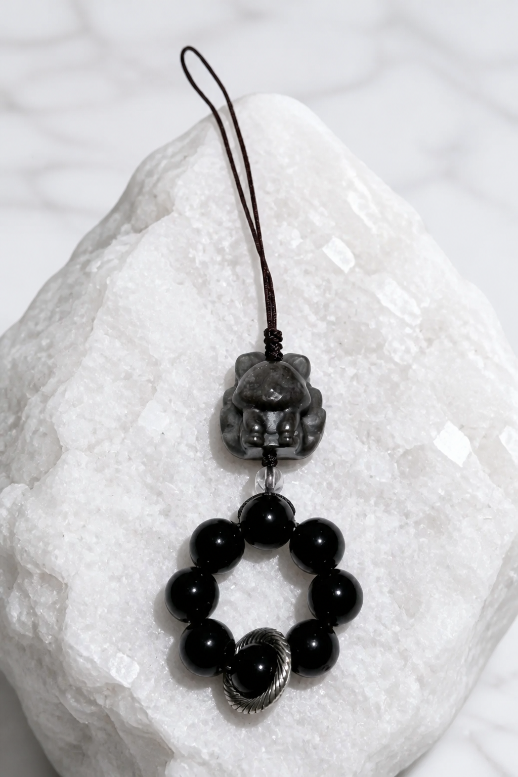 Silver Obsidian Nine-Tailed Fox Charm – Love & Protection - NekokOi