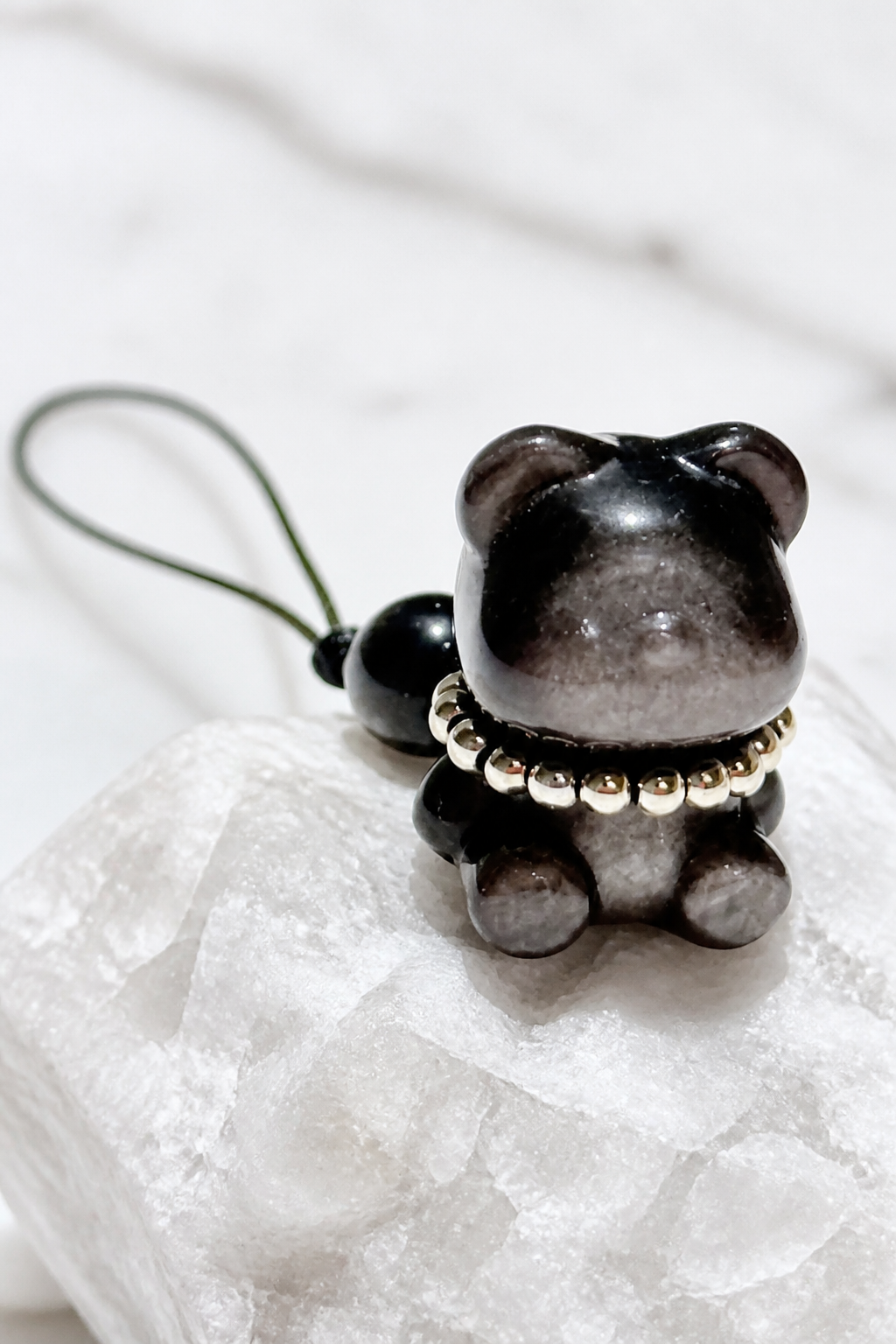 Silver Obsidian Bear Charm – Strength & Protection - NekokOi
