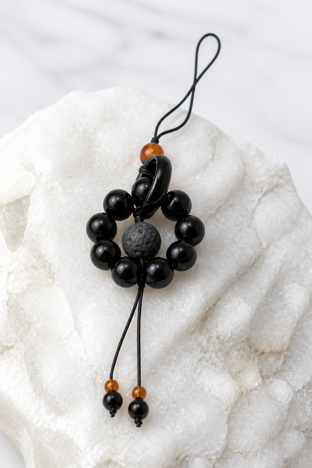 Silver Obsidian Planet Bead Ring Charm – Cosmic Energy & Protection - NekokOi
