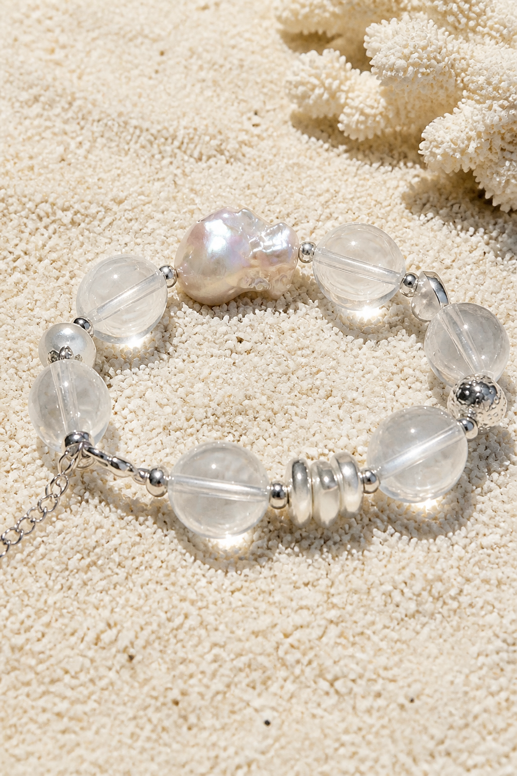 Baroque Pearl & Clear Quartz Bracelet – Handcrafted Elegance - NekokOi