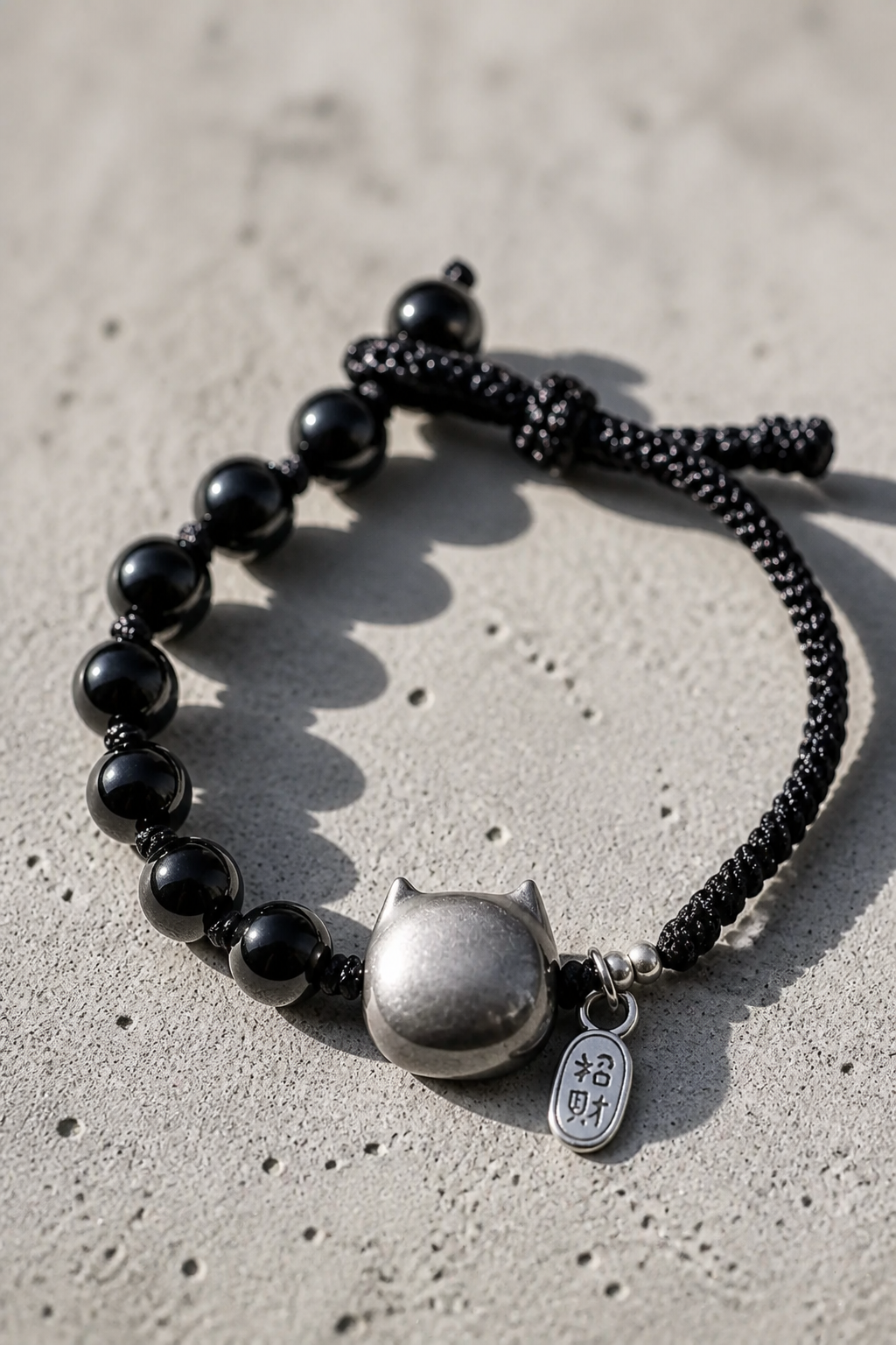 Silver Obsidian Cat Bracelet - NekokOi