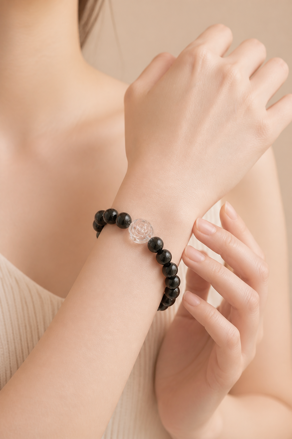 Rainbow Obsidian × Clear Quartz Rose Bracelet - NekokOi