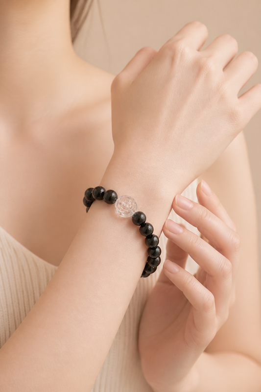Rainbow Obsidian × Clear Quartz Rose Bracelet - NekokOi