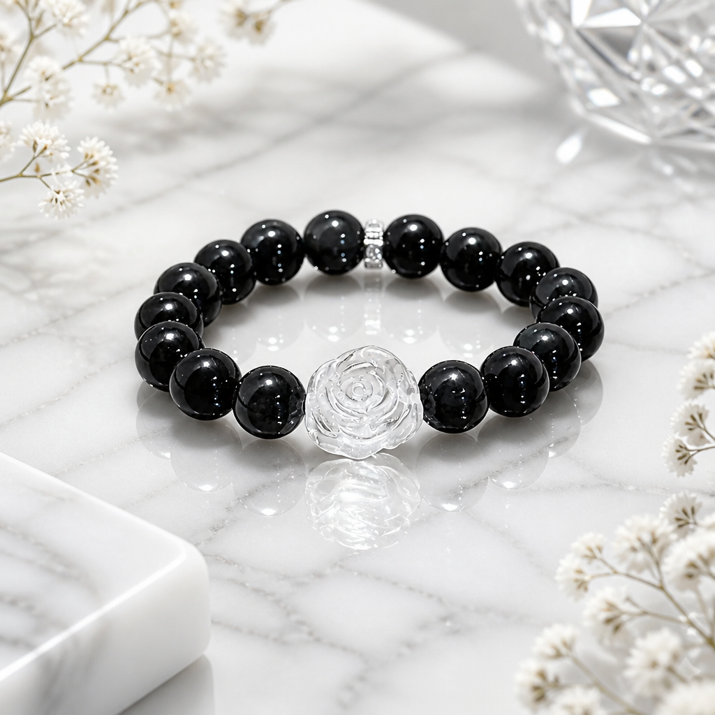 Rainbow Obsidian × Clear Quartz Rose Bracelet - NekokOi