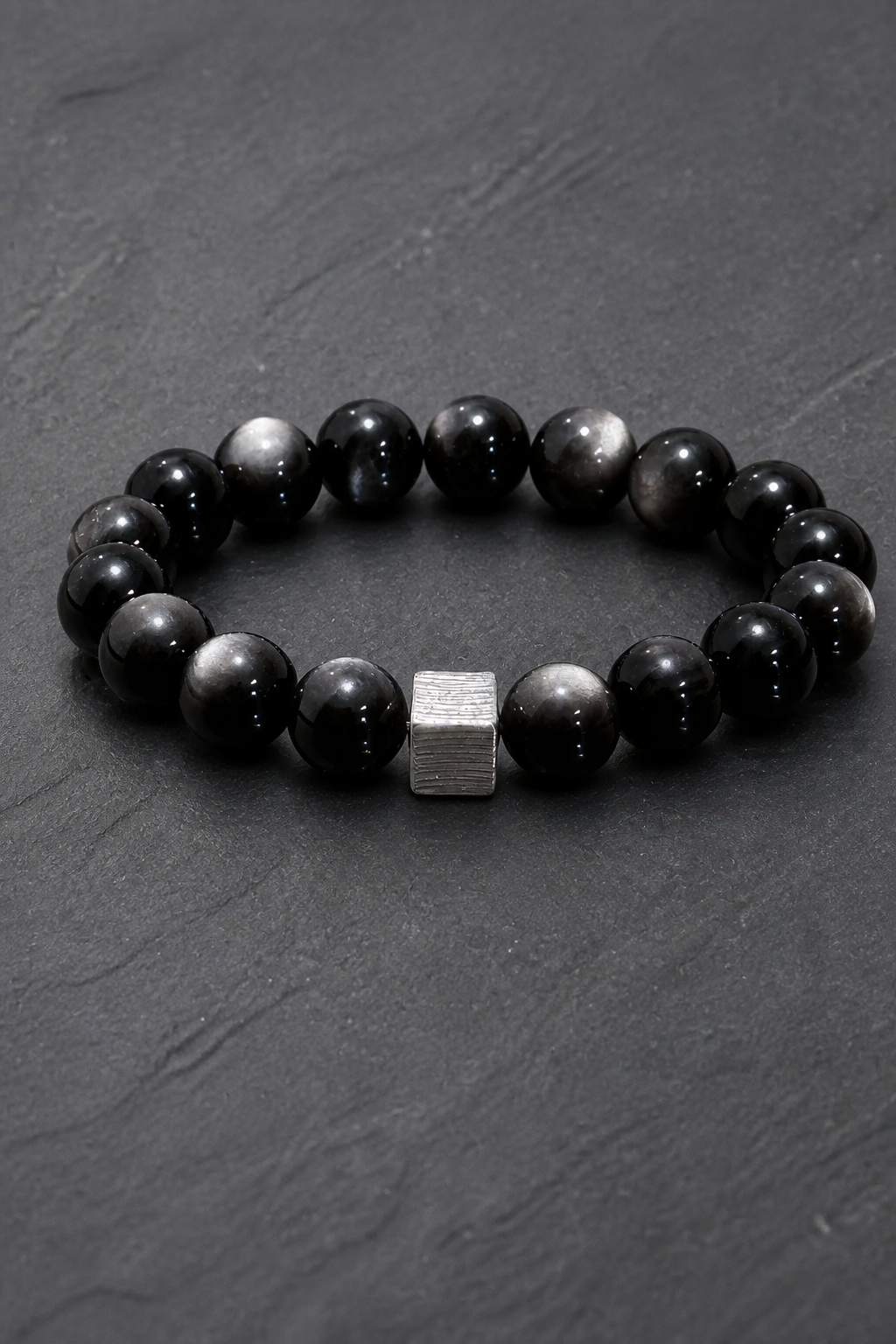 Minimalist Silver Obsidian Bracelet - NekokOi