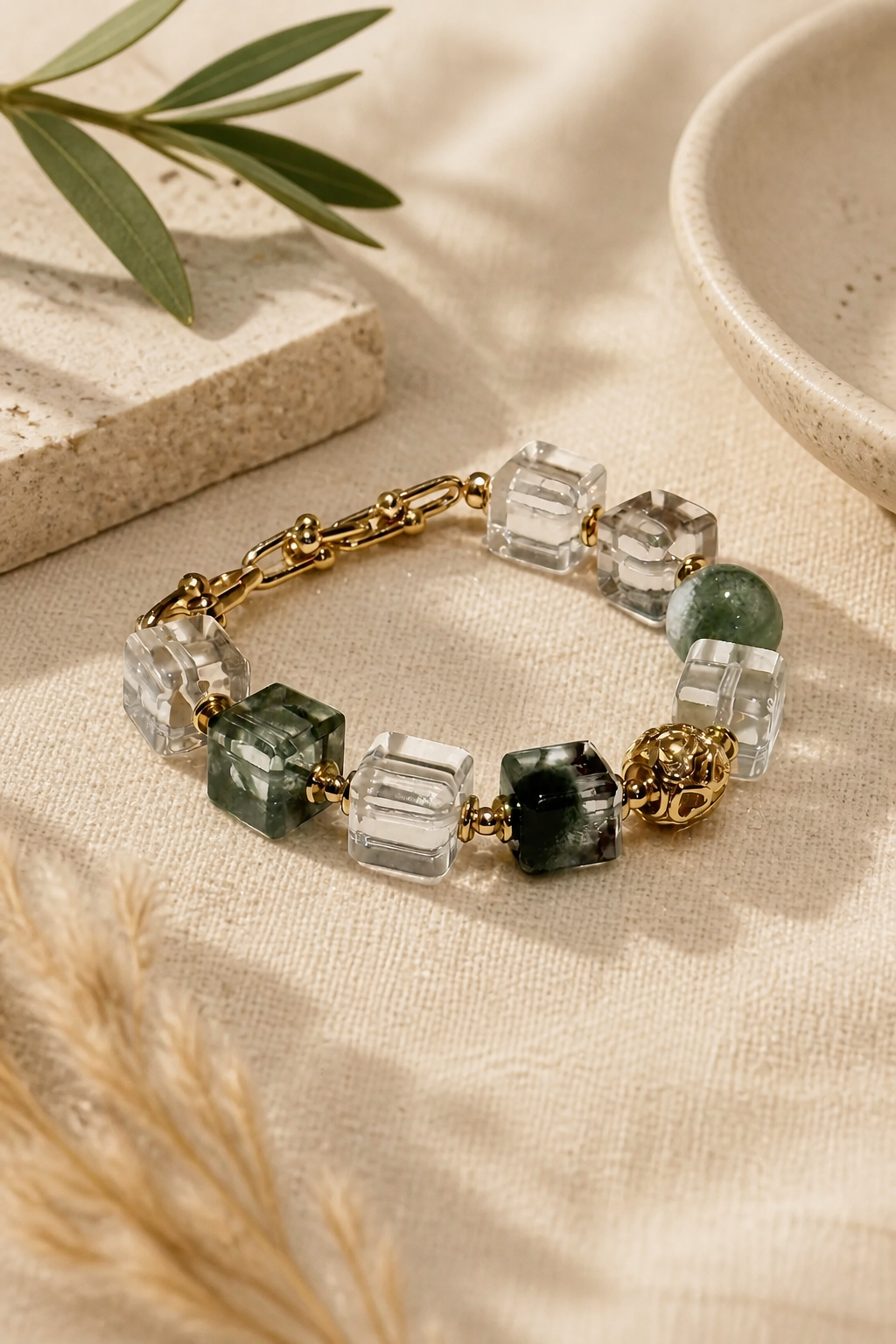 Transform Your Aura: Green Phantom and Clear Quartz Bracelet for Balance and Beauty