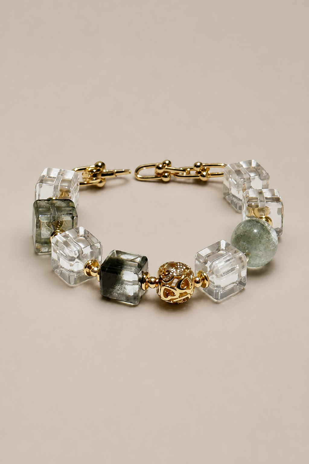 Transform Your Aura: Green Phantom and Clear Quartz Bracelet for Balance and Beauty
