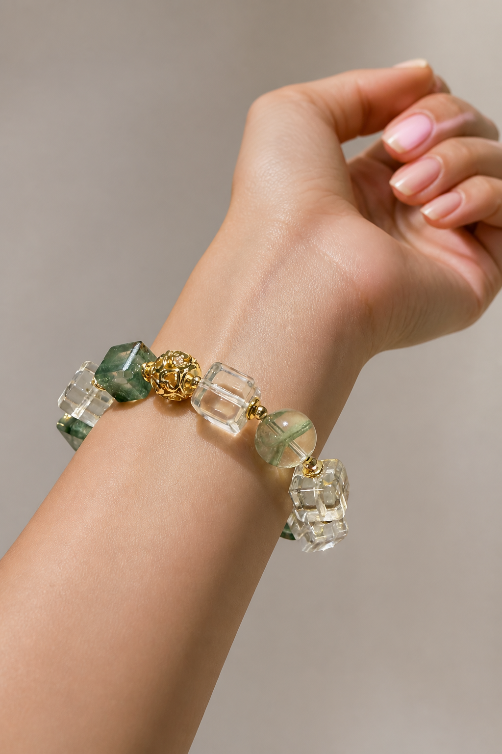 Transform Your Aura: Green Phantom and Clear Quartz Bracelet for Balance and Beauty