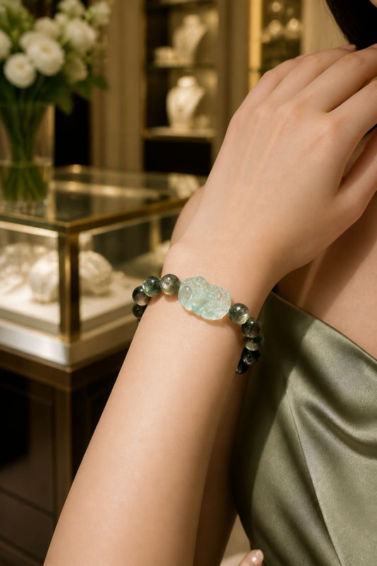 Lepidolite · Fluorite Pi Xiu Bracelet