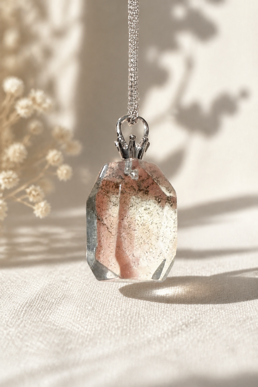 Starlight Green Phantom Crystal Necklace in Sterling Silver – Elevate Your Elegance