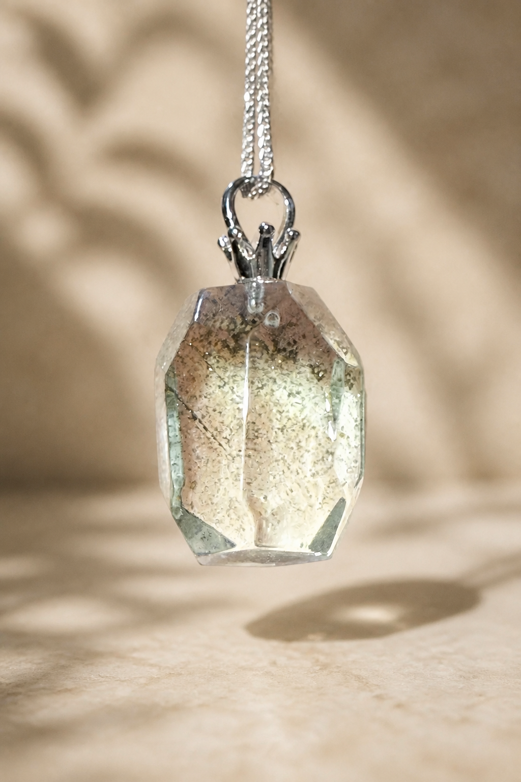 Starlight Green Phantom Crystal Necklace in Sterling Silver – Elevate Your Elegance