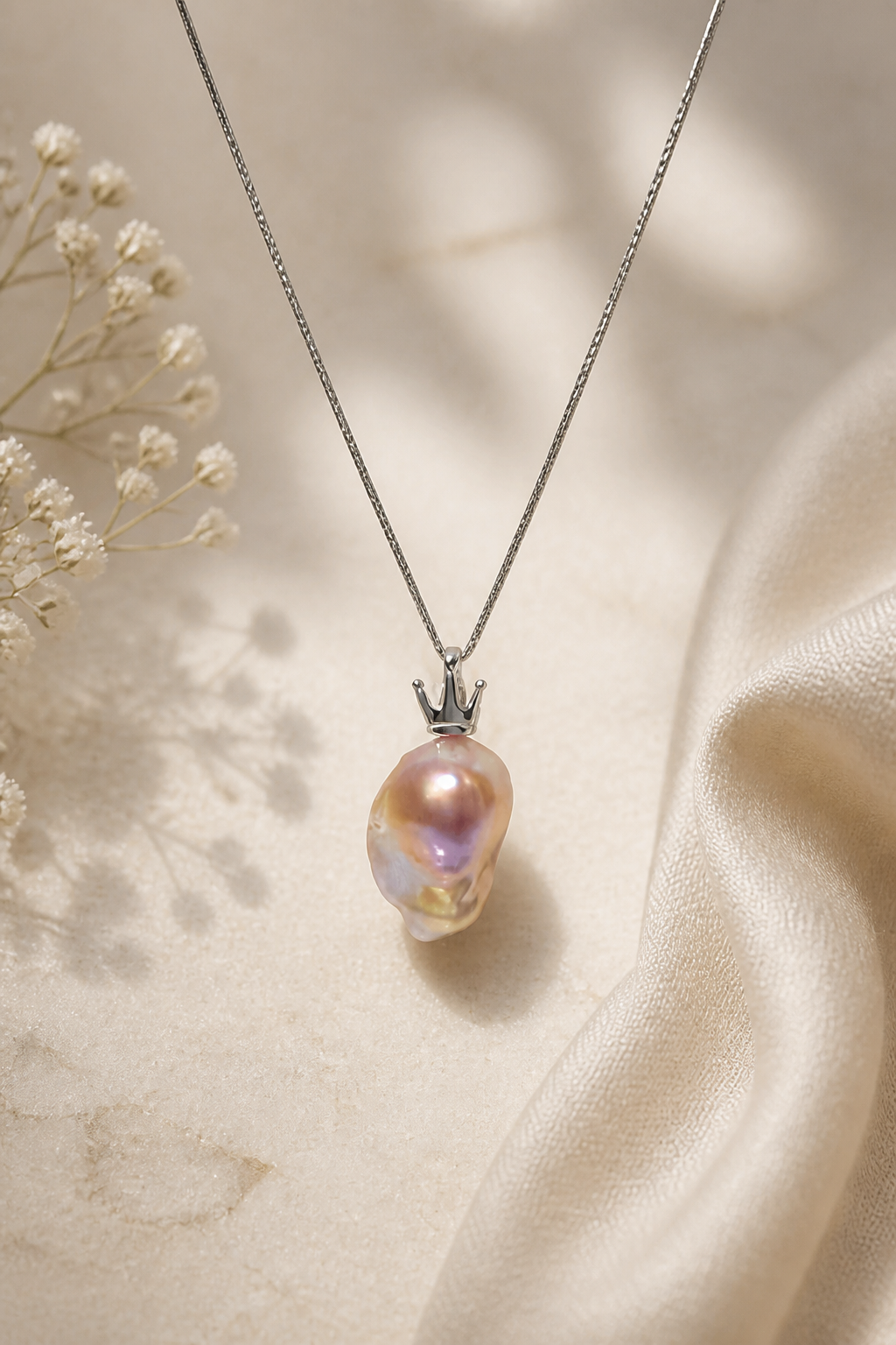 Elegant Baroque Pearl Necklace in Sterling Silver – Unique Handcrafted Beauty