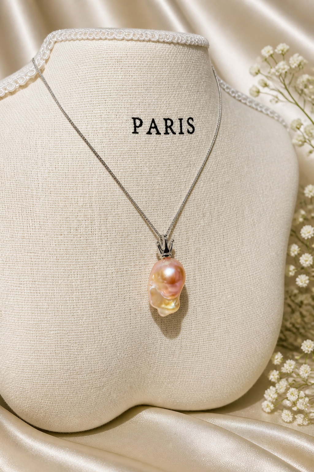 Elegant Baroque Pearl Necklace in Sterling Silver – Unique Handcrafted Beauty