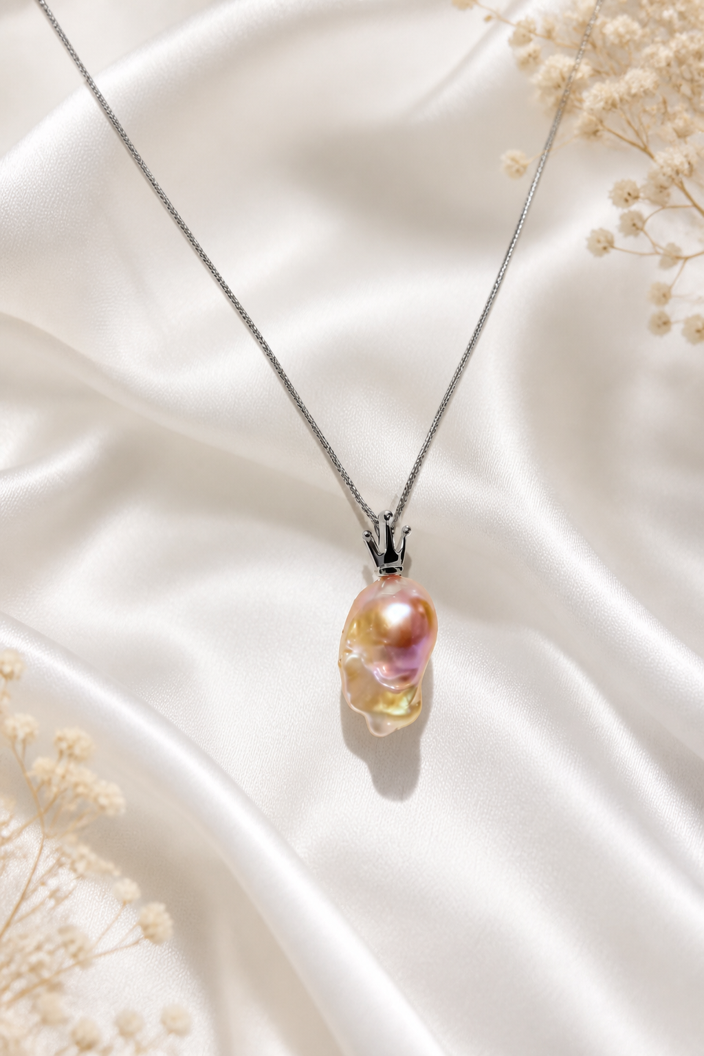 Elegant Baroque Pearl Necklace in Sterling Silver – Unique Handcrafted Beauty