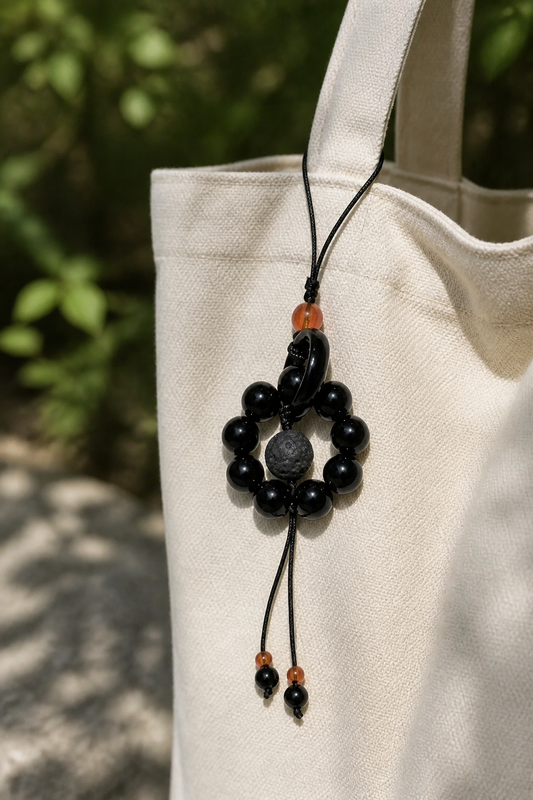 Silver Obsidian Planet Bead Ring Charm - Enhance Your Cosmic Connection & Aegis of Protection