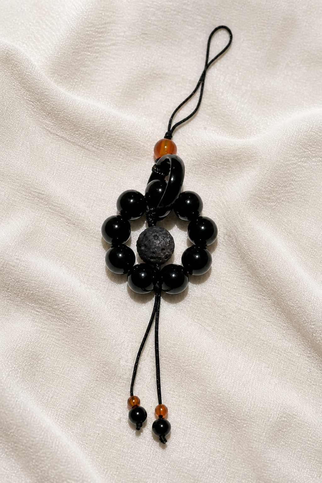 Silver Obsidian Planet Bead Ring Charm - Enhance Your Cosmic Connection & Aegis of Protection