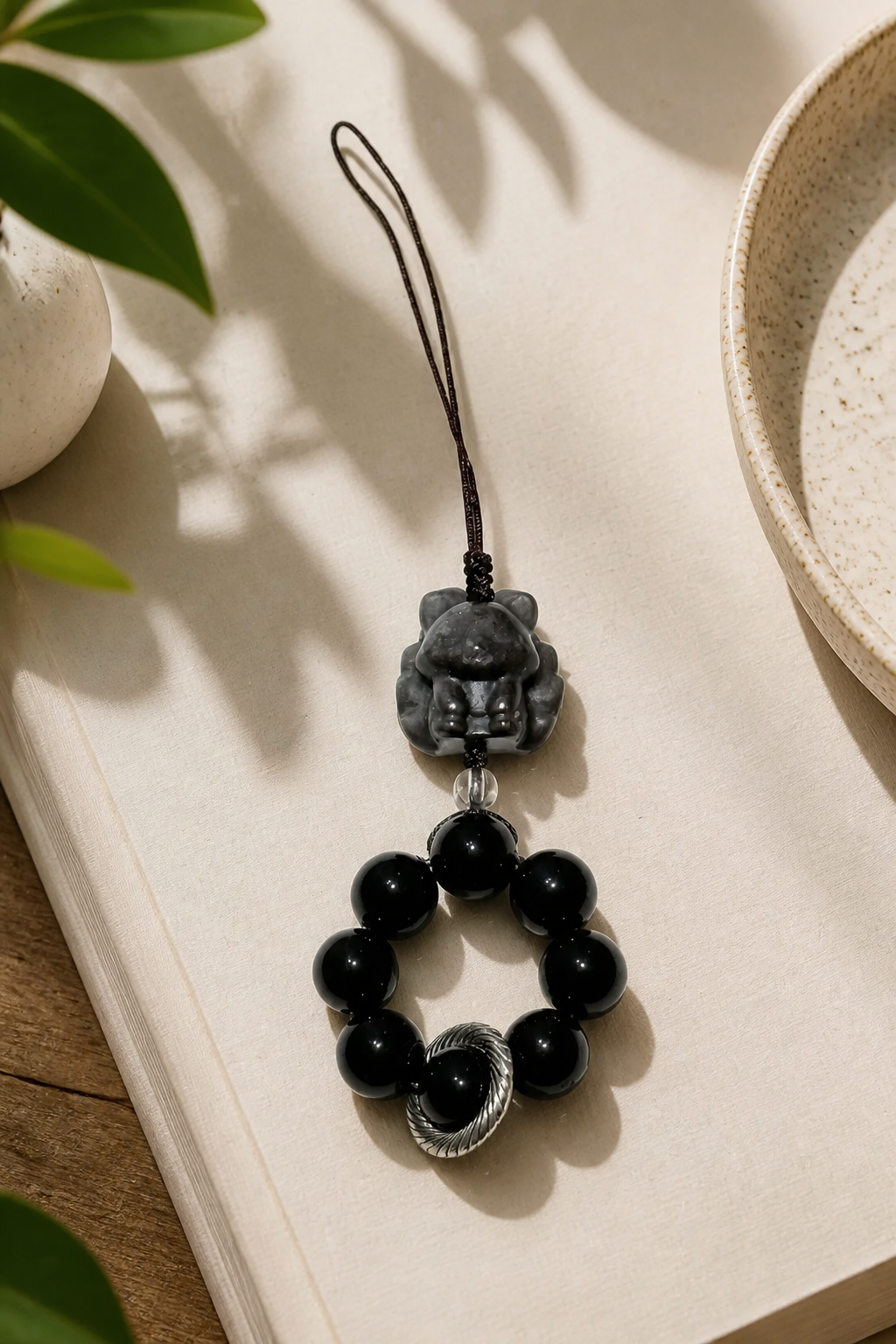 Silver Obsidian Nine-Tailed Fox Charm – Love & Protection