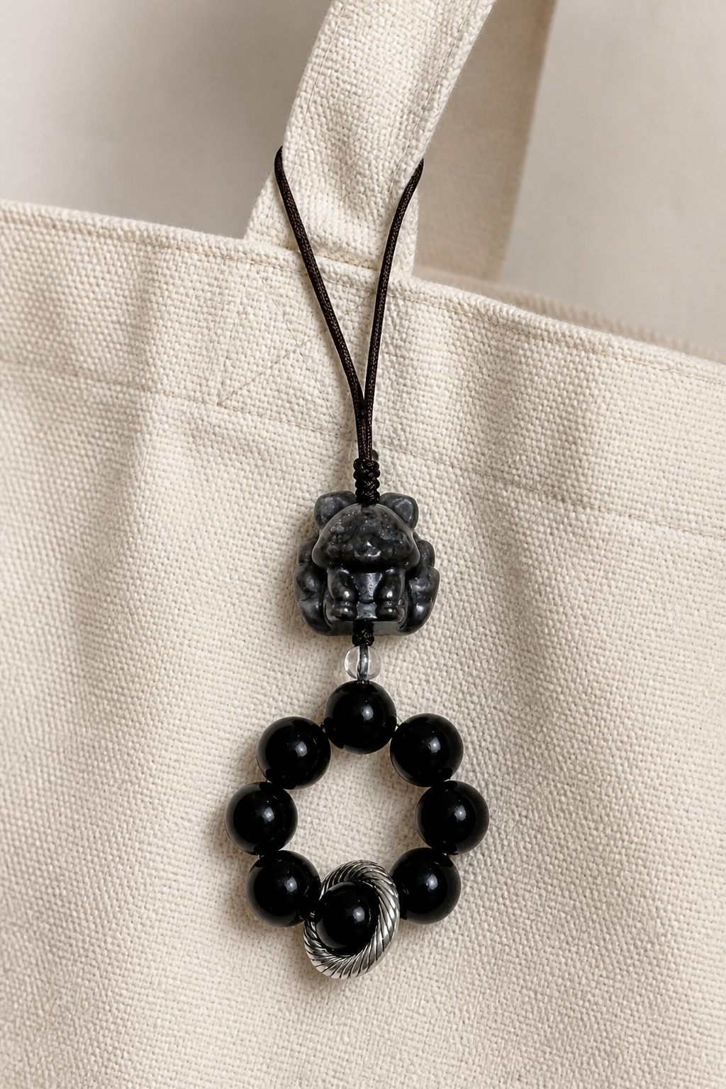 Silver Obsidian Nine-Tailed Fox Charm – Love & Protection