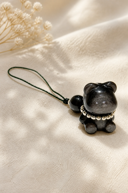 Silver Obsidian Bear Charm – Strength & Protection