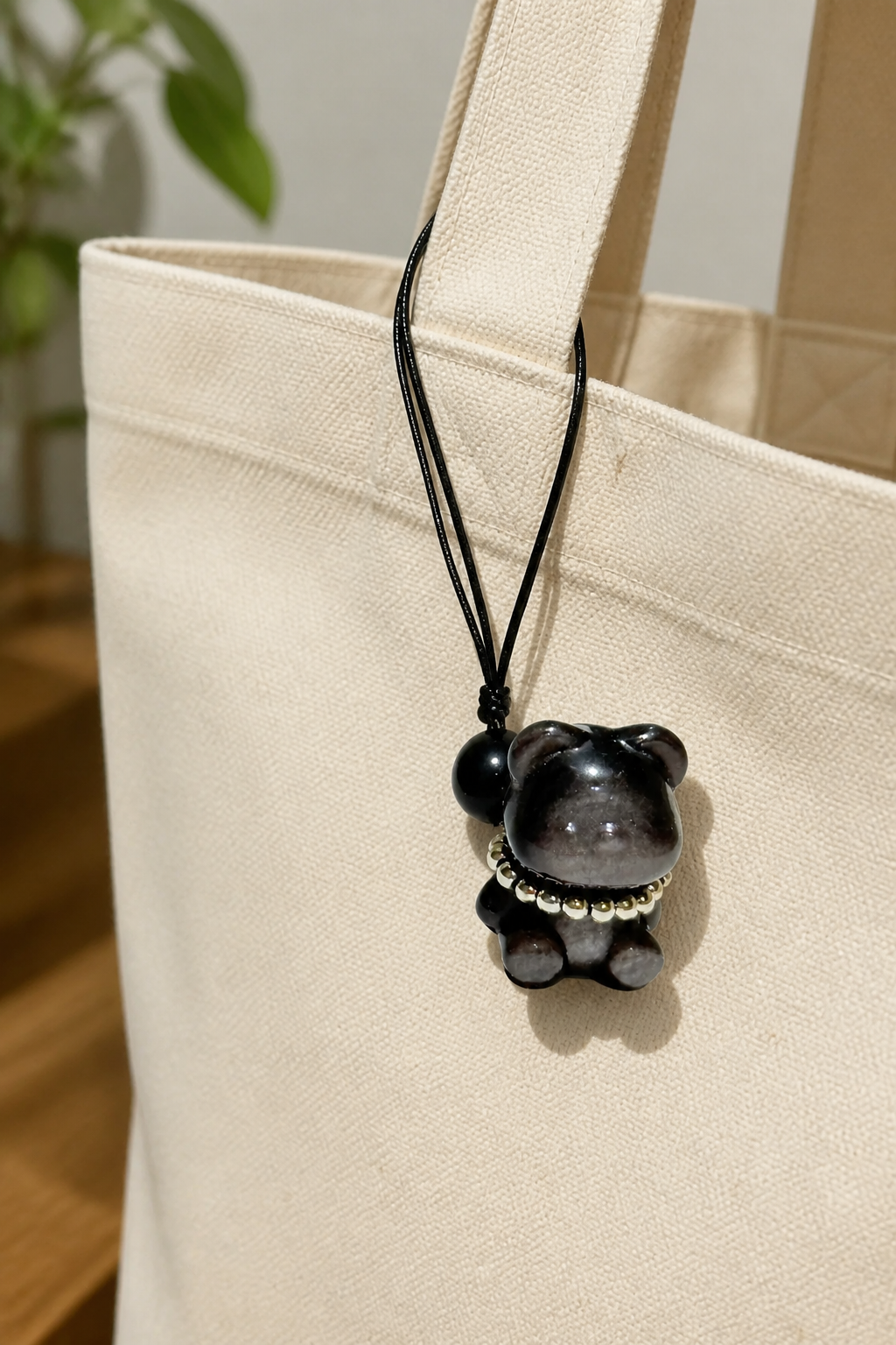 Silver Obsidian Bear Charm – Strength & Protection