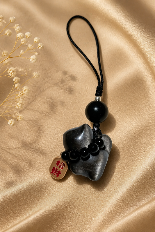 Silver Obsidian Cat Charm – Protection & Grace