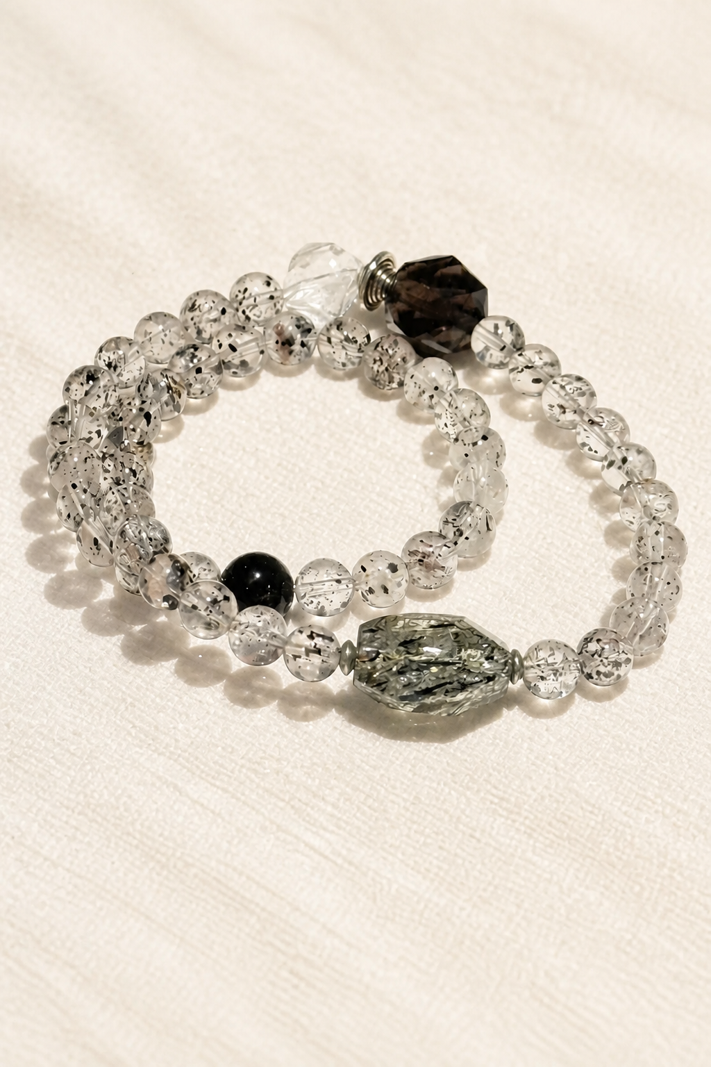 Golden Super Seven · Black Biotite Super Seven Double-Strand Bracelet