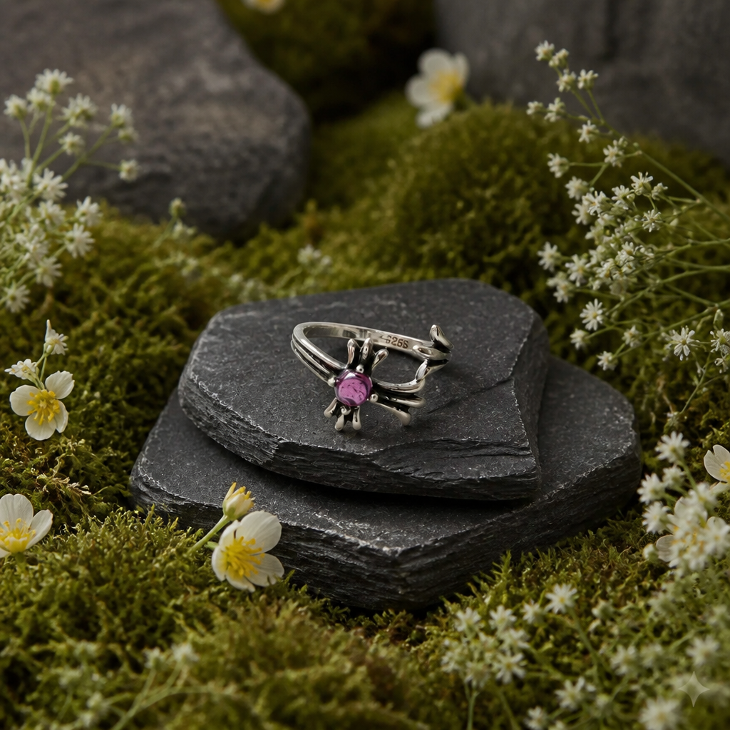 Rhodolite Garnet Adjustable 925 Sterling Silver Ring