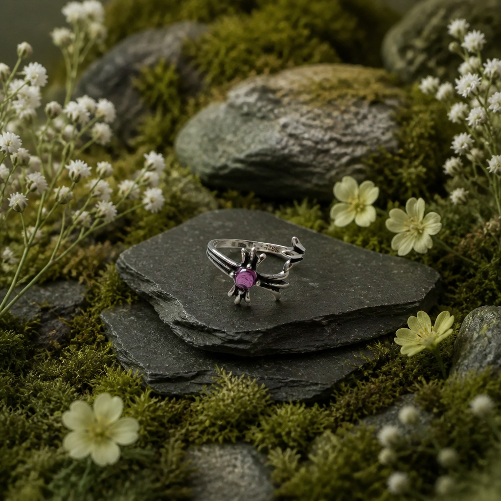 Rhodolite Garnet Adjustable 925 Sterling Silver Ring