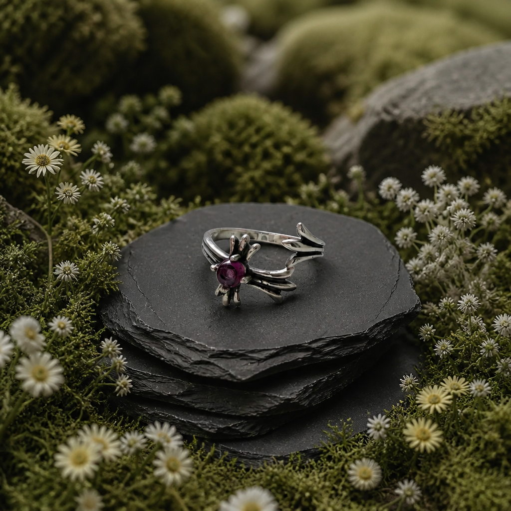 Rhodolite Garnet Adjustable 925 Sterling Silver Ring