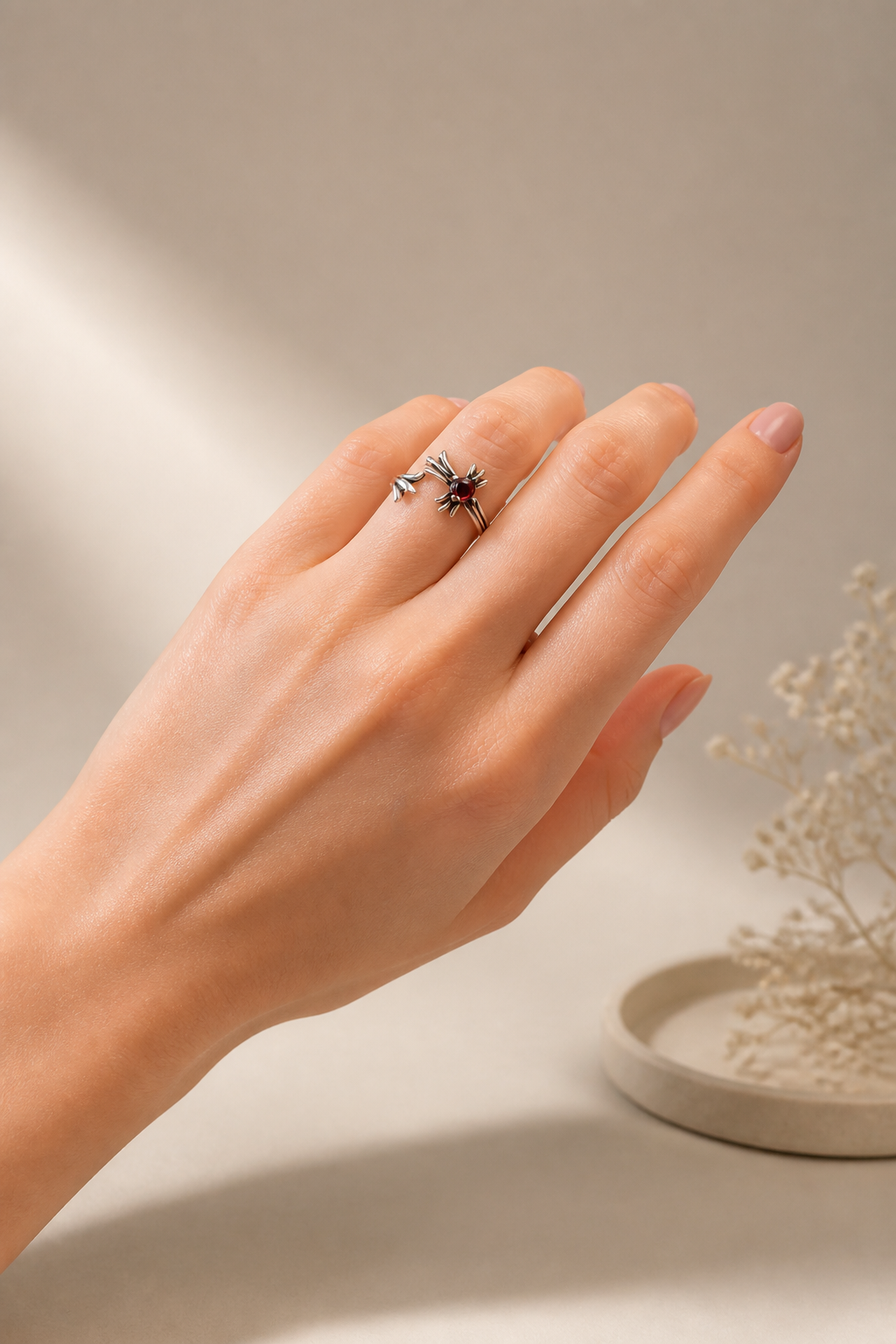 Rhodolite Garnet Adjustable 925 Sterling Silver Ring