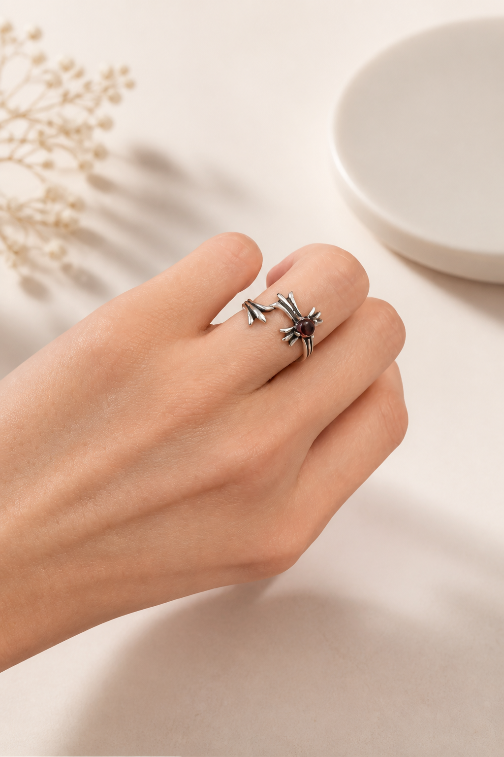 Rhodolite Garnet Adjustable 925 Sterling Silver Ring
