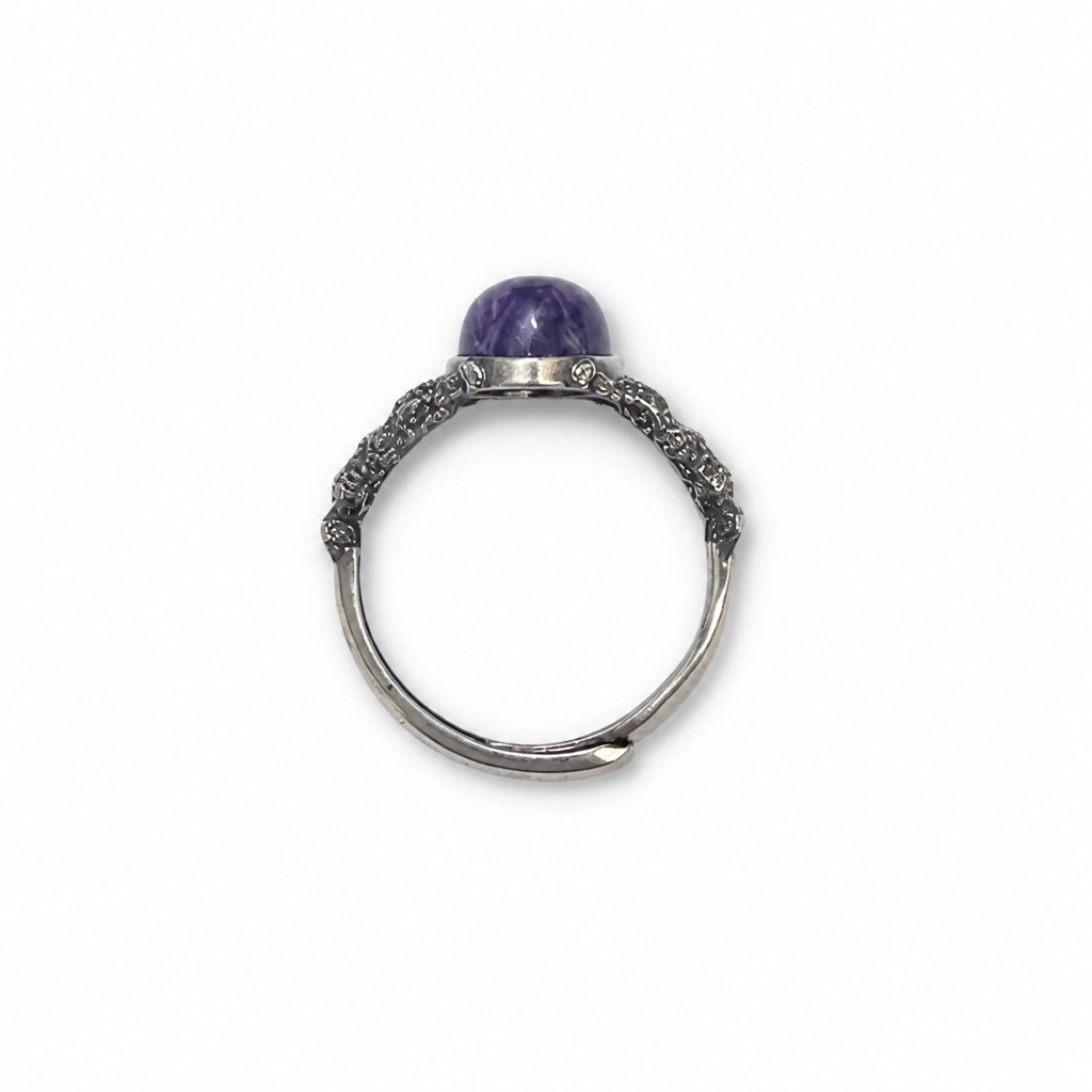 Russian Charoite S925 Silver Adjustable Ring