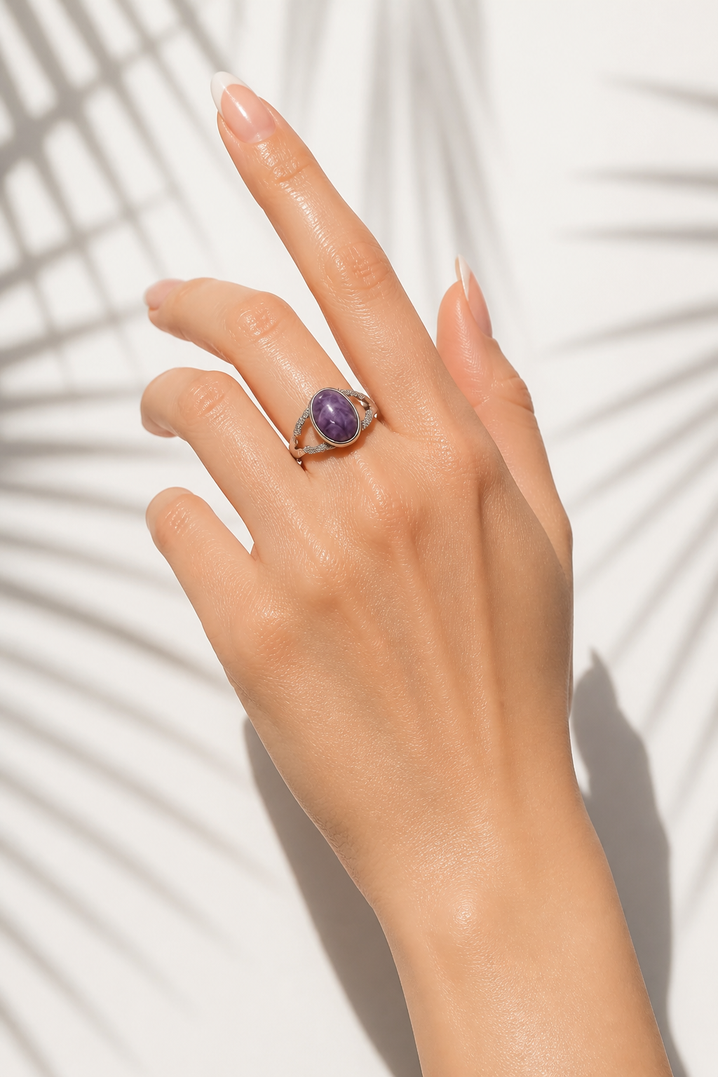 Russian Charoite S925 Silver Adjustable Ring