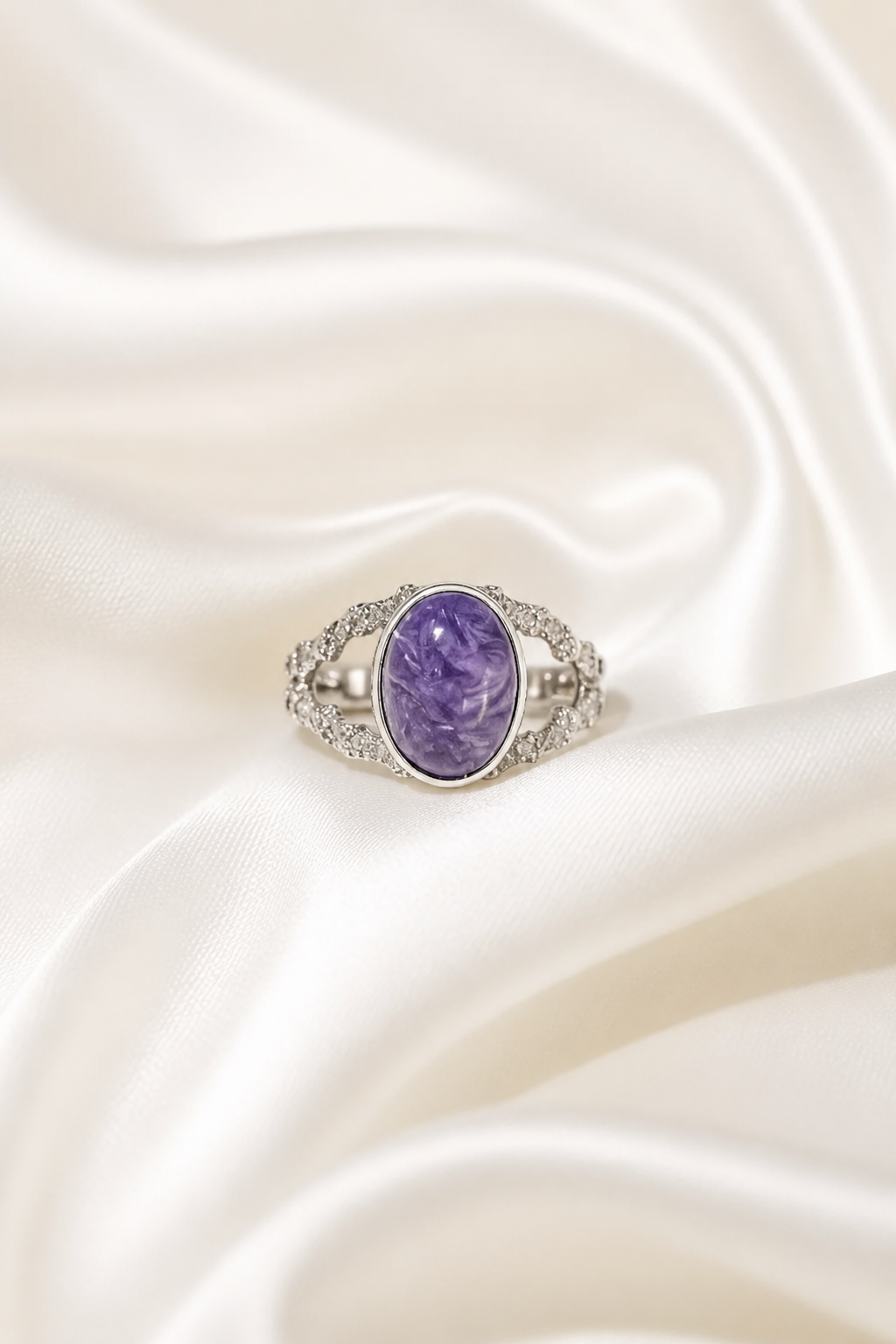 Russian Charoite S925 Silver Adjustable Ring