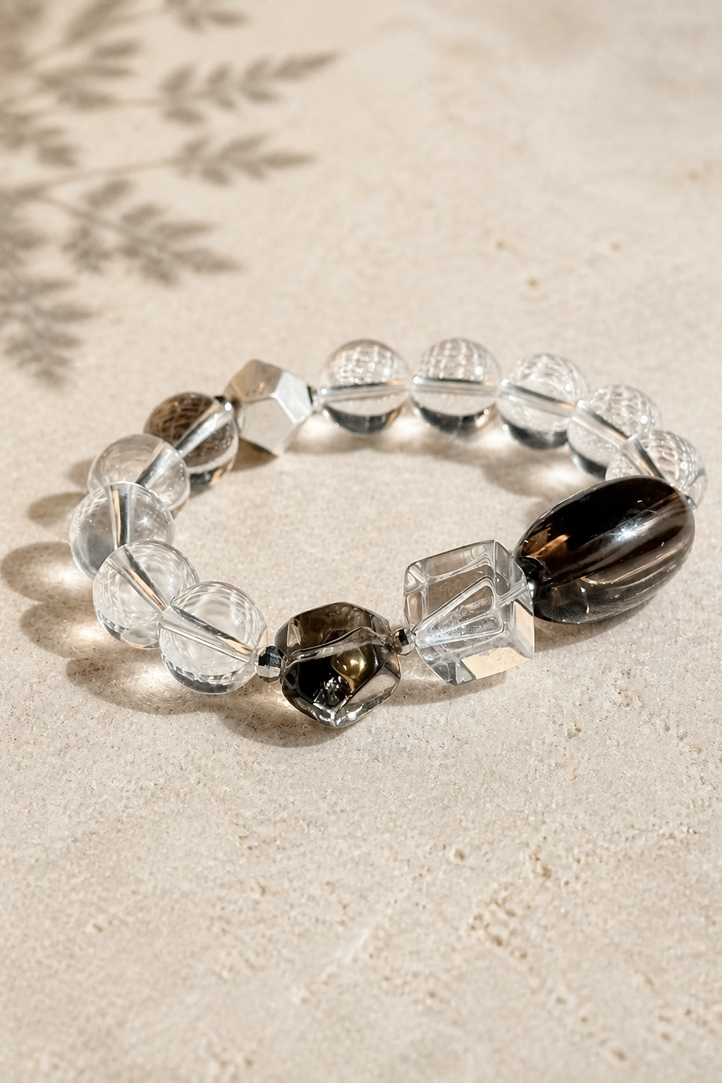 Midnight Clarity Bracelet – Smoky Quartz & Clear Crystal Elegance
