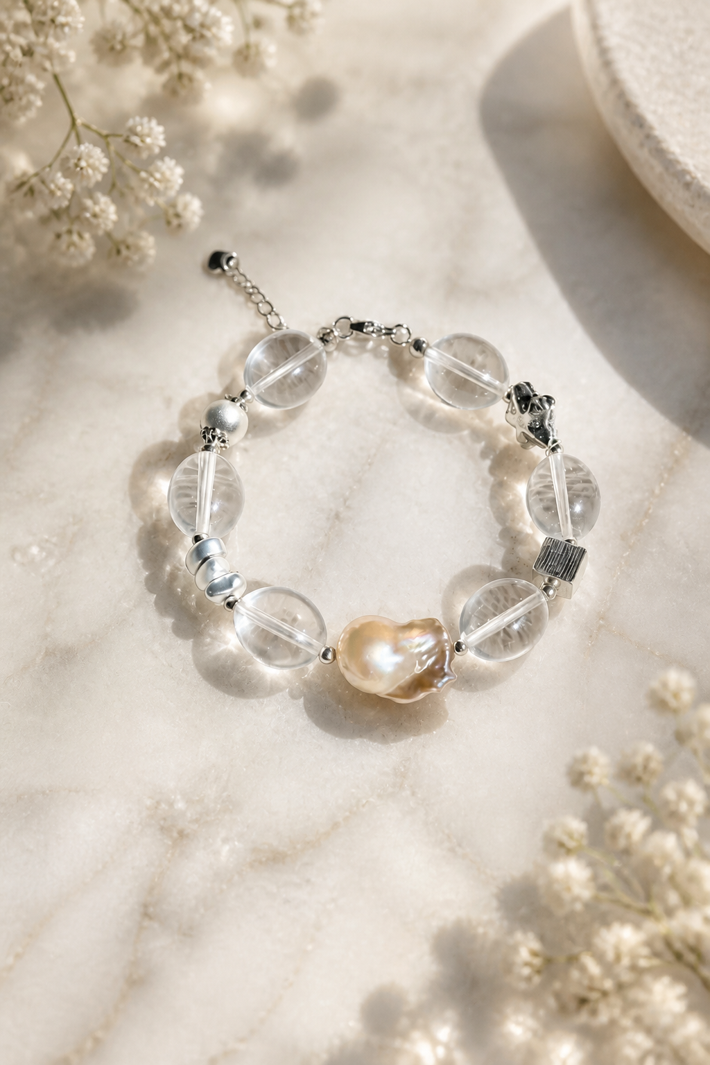 Luminous Pearl & Clear Quartz Bracelet