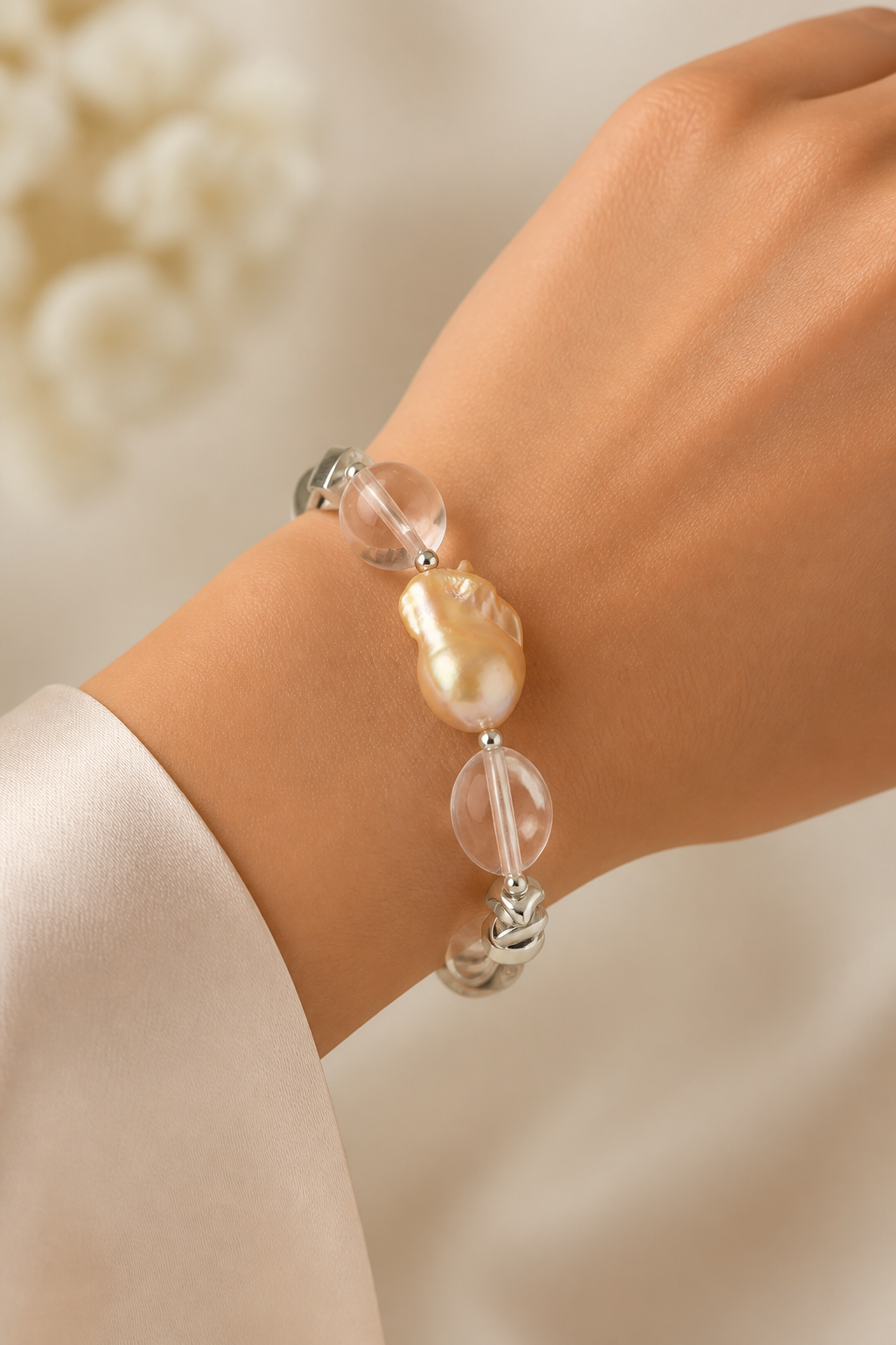 Luminous Pearl & Clear Quartz Bracelet